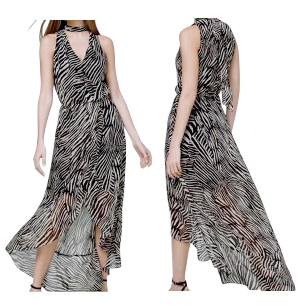 WHBM Resort Zebra Animal Print High Low Dress Size 8 Coastal Flowy Vacay Beach